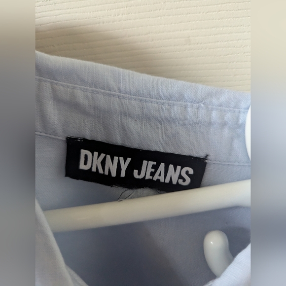 DKNY jeans linen blend blue button down size Small/Medium - Picture 3 of 4